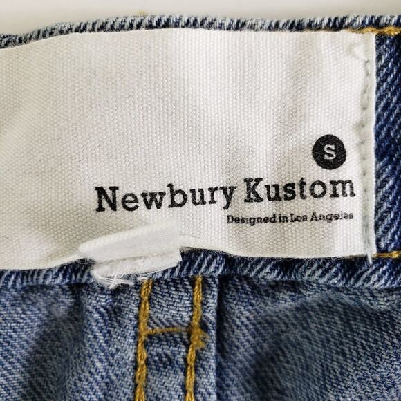 Newbury Kustom Denim Skirt Blue Jean Button Front Mini Rigid Frayed Size Small - Picture 8 of 12